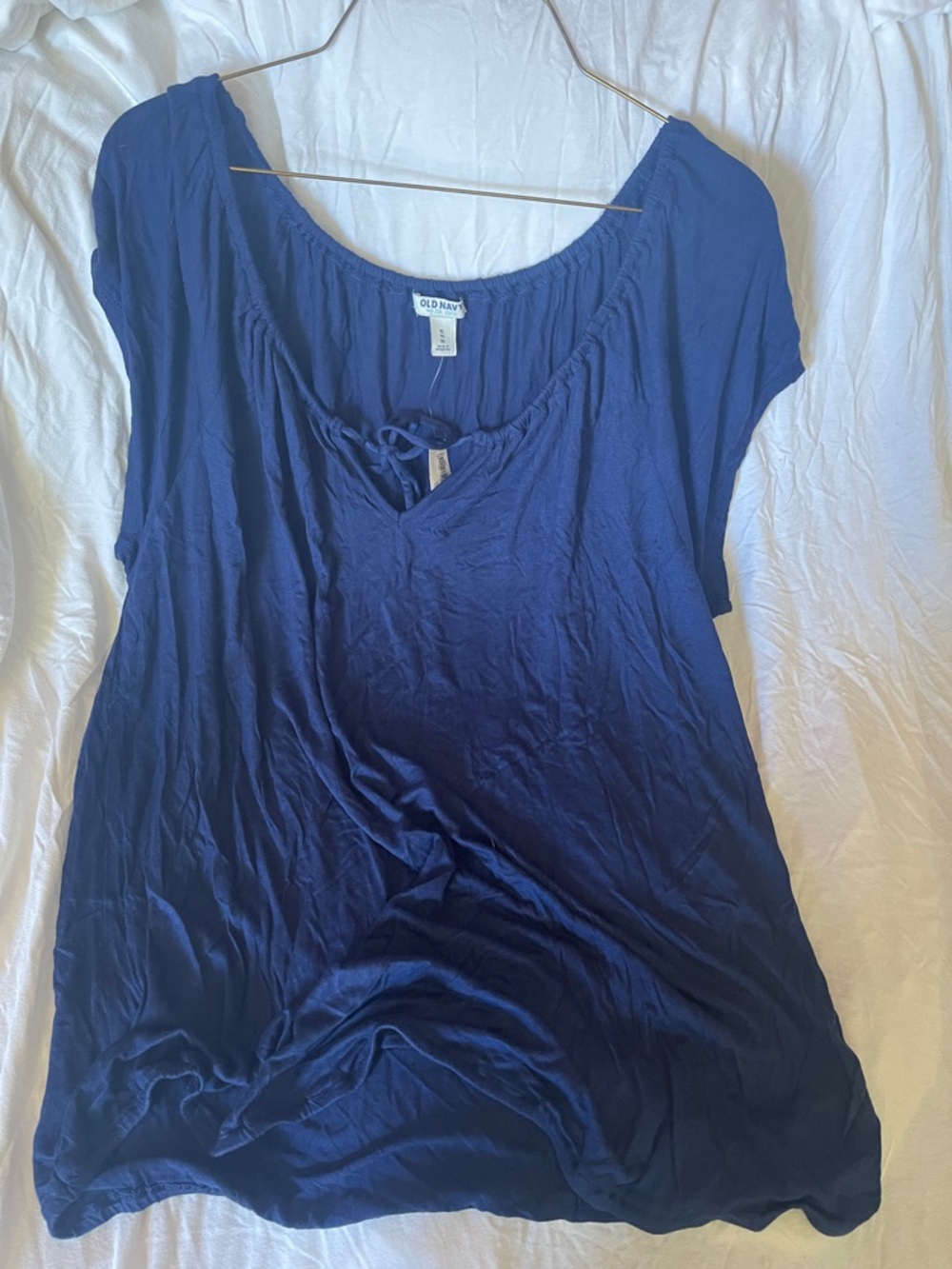 Old Navy Blue Scoop Neck Tie-Front Tunic Top